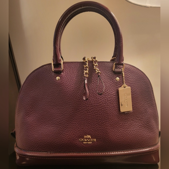 Handbags - Coach ~ Burgundy Sierra Sarchel In Pebble & Patent Leather